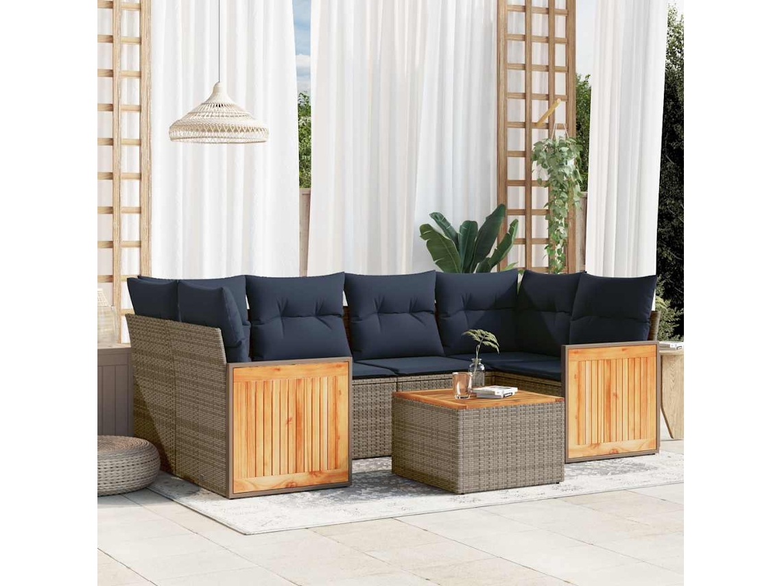 Conjunto de Sofá de Jardim de 5 Peças com Almofadas em Rattan Sintético Preto VIDAXL