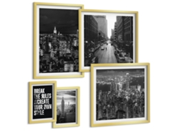 Quadros Decorativos Para Parede Estrutura De Mármore Elegante Moldura Prateada Quadros Para A Sala De Estar Espelharte (conjunto De 5 Imagens)