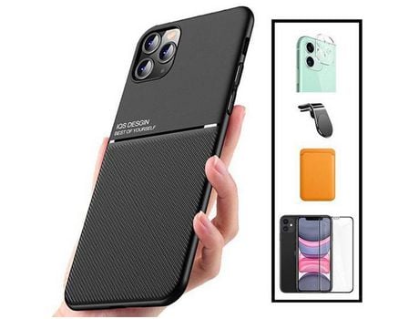 Kit Capa Magnetic Lux Magentic Wallet Laranja 5D Full Cover Película de Camera Traseira Suporte Magnético L Safe Driving ATYULNM iPhone 11 Pro Max