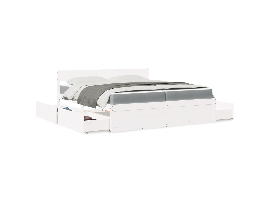 Vidaxl Cama Com Gavetas E Colchão 200x200 Cm Pinho Maciço Branco