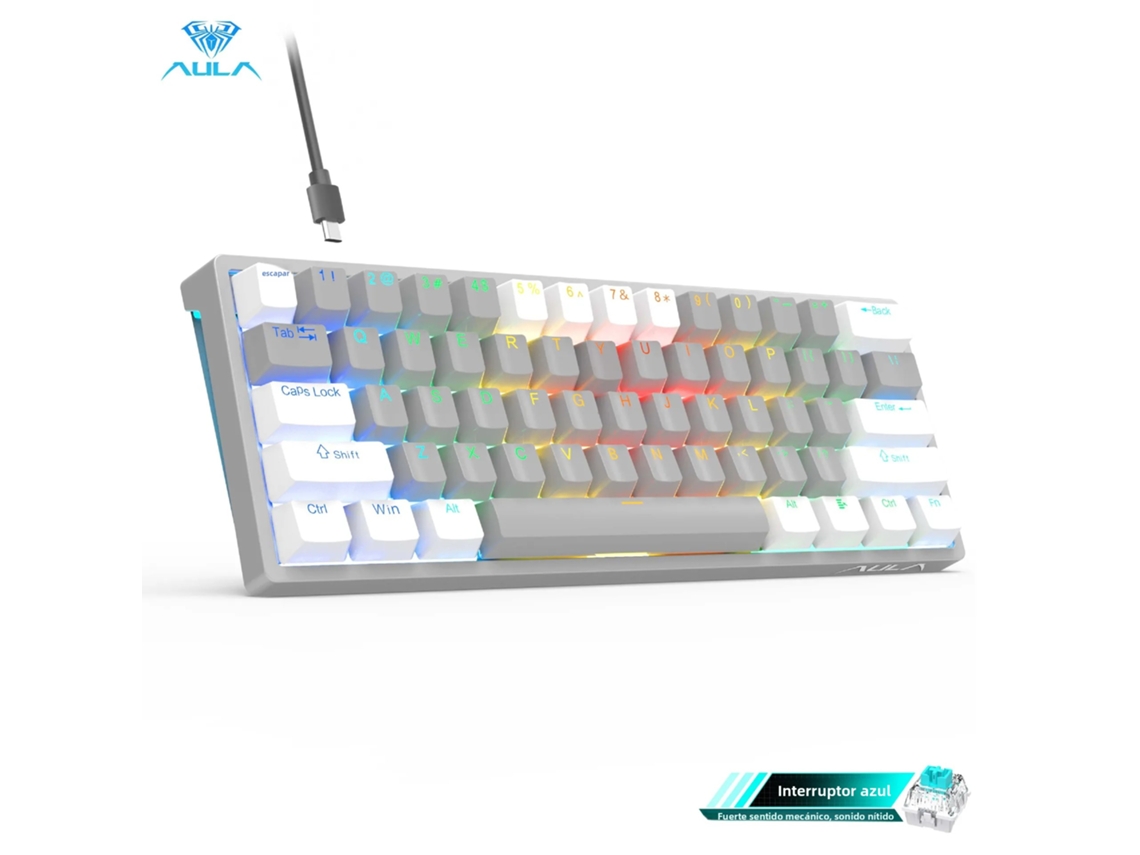 Teclado Mecânico Para Jogos Com Retroiluminação Rgb (branco/cinza), Interface Usb Mini, 61 Teclas, Switches Vermelhos.