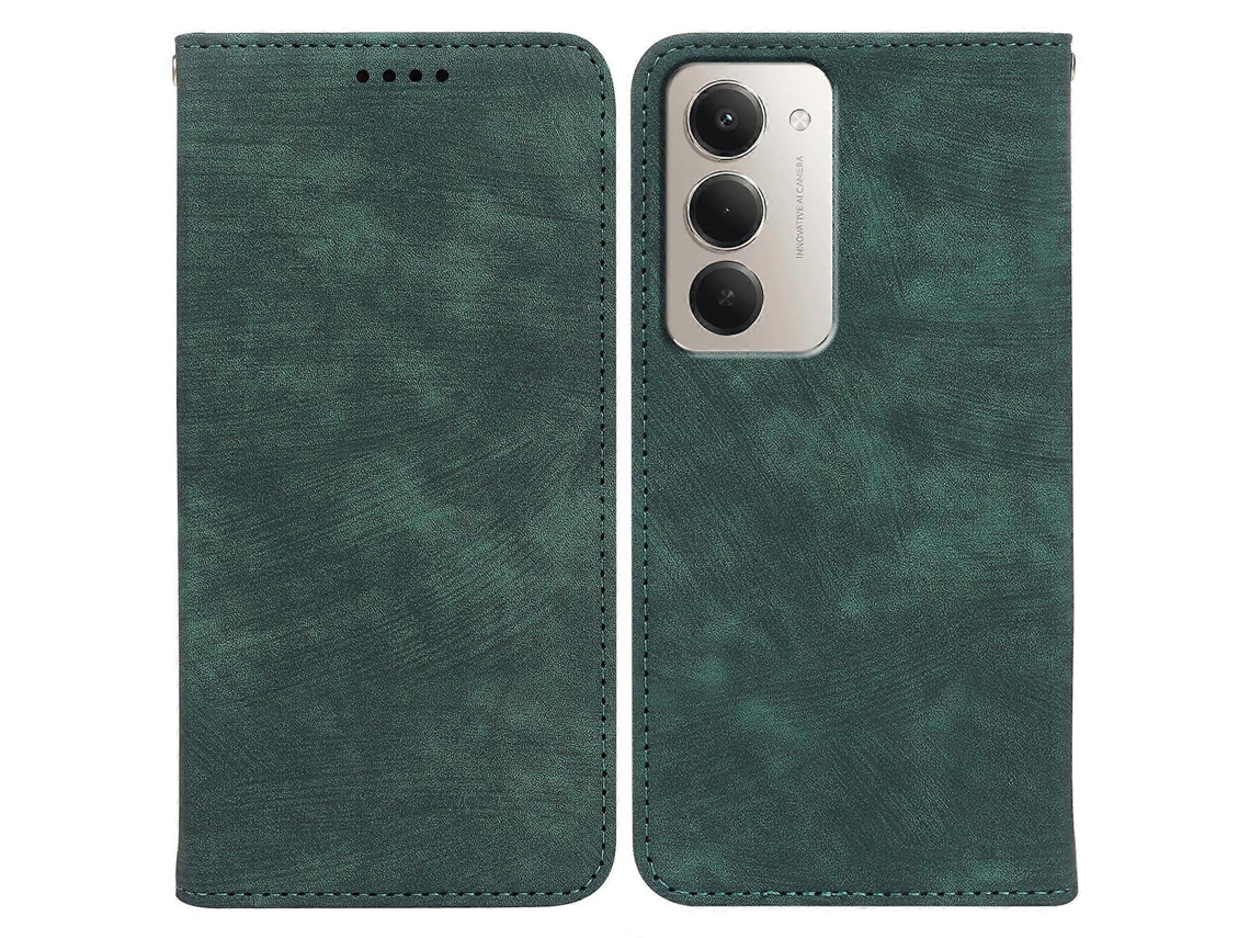 Capa Tipo Carteira De Couro Magnético Resistente Tkdaddy Para Xiaomi Redmi 15 5g Com Textura Listrada Verde