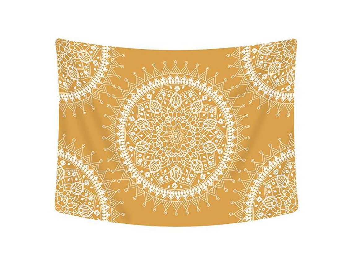 Tapeçaria Étnica, Estilo Boêmia Design Mandala Parede De Poliéster Pendurado Para Decoração Doméstica , Laranja Dourada Quente (59 X 51 Polegadas)