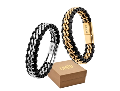 Pulseira De Corrente Dupla Entrançada, Pele, Aço Titânio, Corrente Cubana, Aço Banhado A Ouro, Corrente Policial, Duas Peças Ciel Bleu