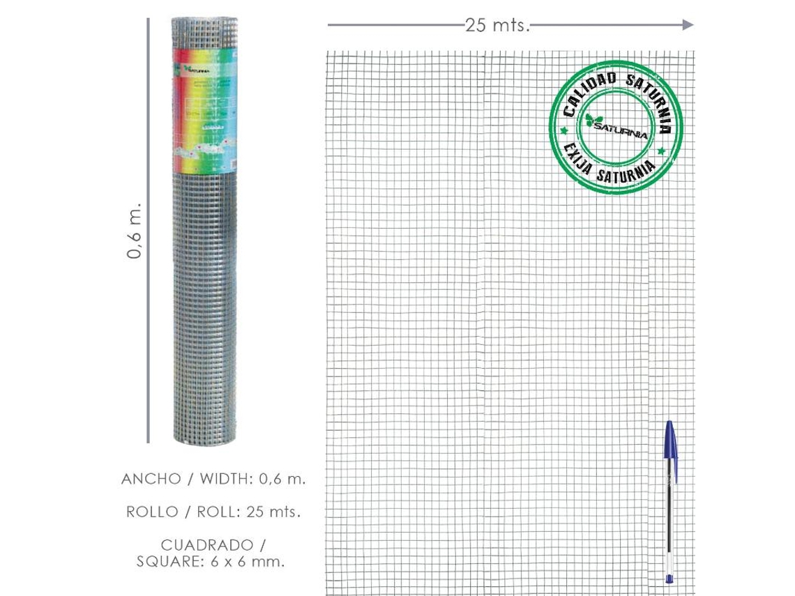 Malha Galvanizada Eletrossoldada 6X6 / 60 cm Rolo 25 Metros Uso Doméstico SATURNIA