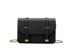 Bolsa De Ombro Feminina Com Corrente Dourada E Aba Com Fivelas Decorativas
