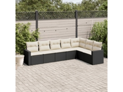 Vidaxl 7 Pcs Conjunto De Sofás P/ Jardim C/ Almofadões Vime Pe Preto