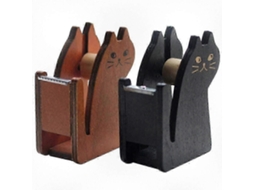 Conjunto de 2 Dispensadores Fita Adesiva Madeira em Formato Gato Vintage Combinações para Mesas Pretas e Mar Rons GOKOCO
