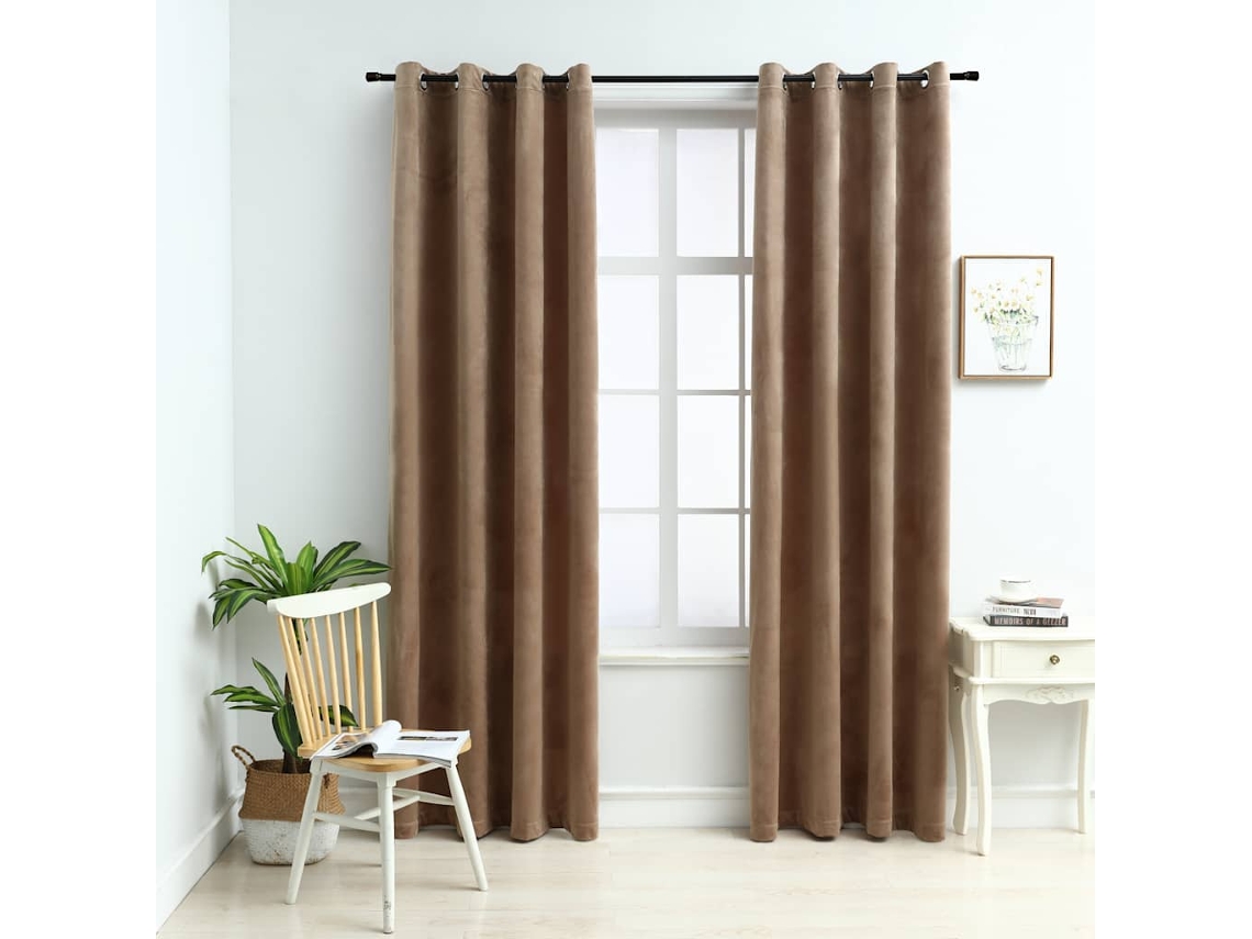 Vidaxl Cortinas Blackout Com Argolas 2 Pcs 140x175 Cm Veludo Bege