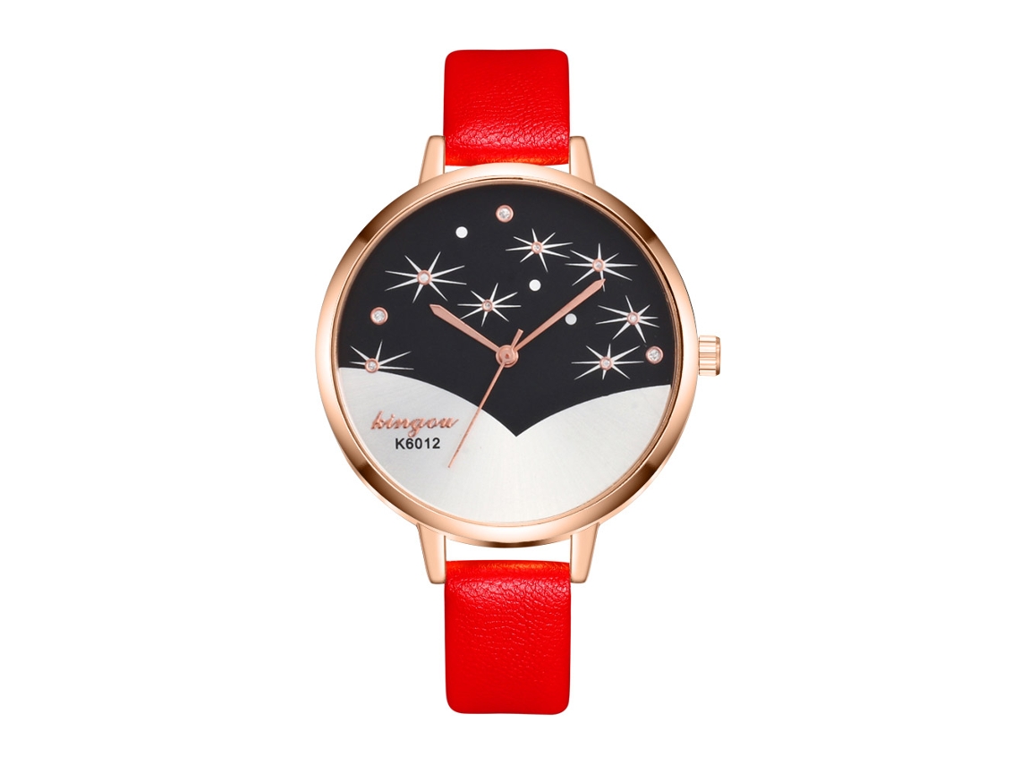 Relógio de Pulso Feminino de Quartzo com Pulseira de Couro Pu Estilo Simples Rosa