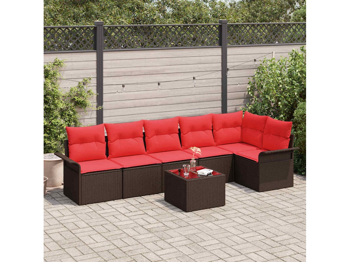 Vidaxl Conjunto De Sofá De Jardim 7 Unid. Castanho Vime Pe
