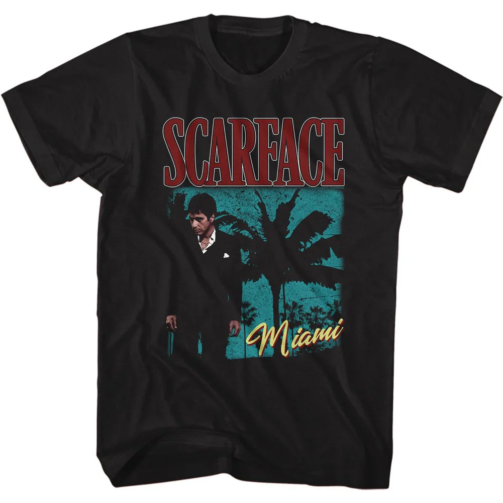Unisex Adult T-shirt Rockinstone Scarface Movie Palms Miami Black Sizes