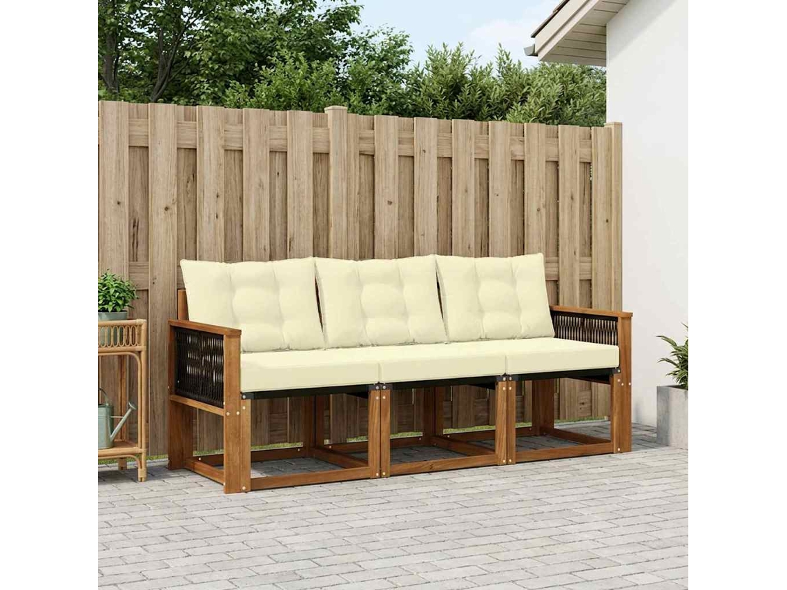 Vidaxl Conjunto De Sofás Para Exterior 3 Unid. Natural E Creme
