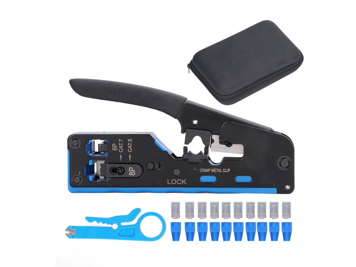 Kit De Ferramenta De Crimpagem Rj45 Pass Through Multifuncional Para Conectores Ethernet 8p 6p Com Funções De Corte E Stripping