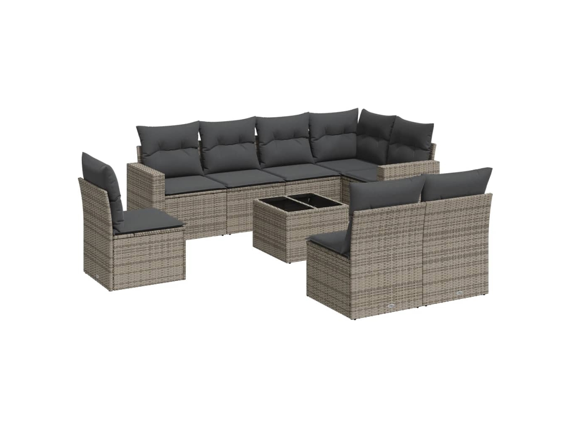 Conjunto de 9 Sofás para Jardim com Almofadões Vime Pe Cinzento MAISON EXCLUSIVE (90x200 cm)