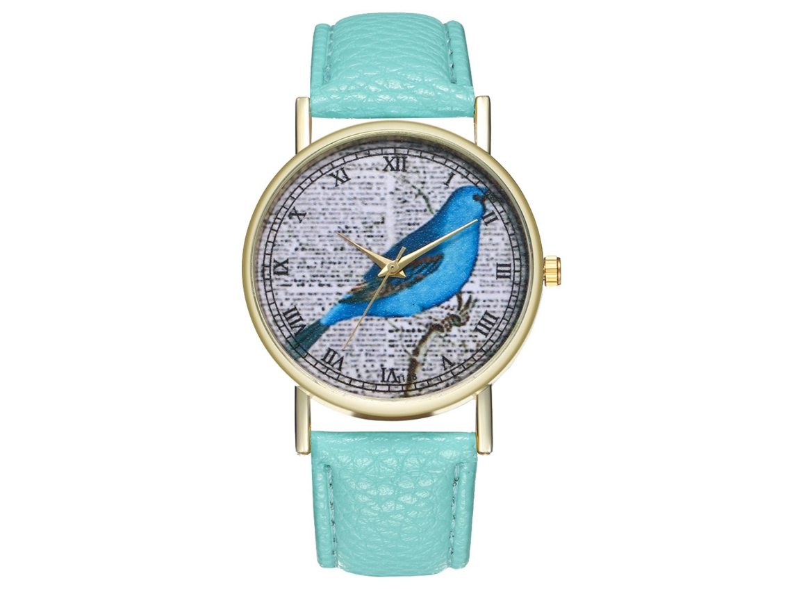 Relógio de pulso analógico em liga metálica e couro, modelo casual e elegante, ideal para presente. T138-a, cor menta.