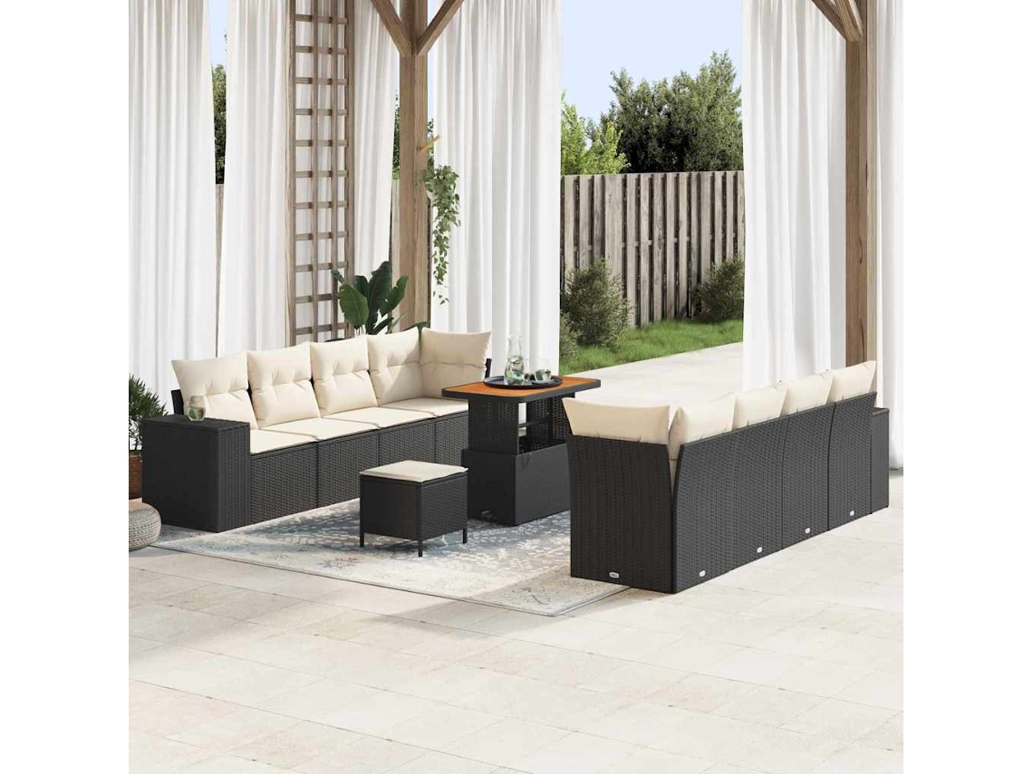 Vidaxl Conjunto De Sofá De Jardim 11 Unid. Preto Vime Pe
