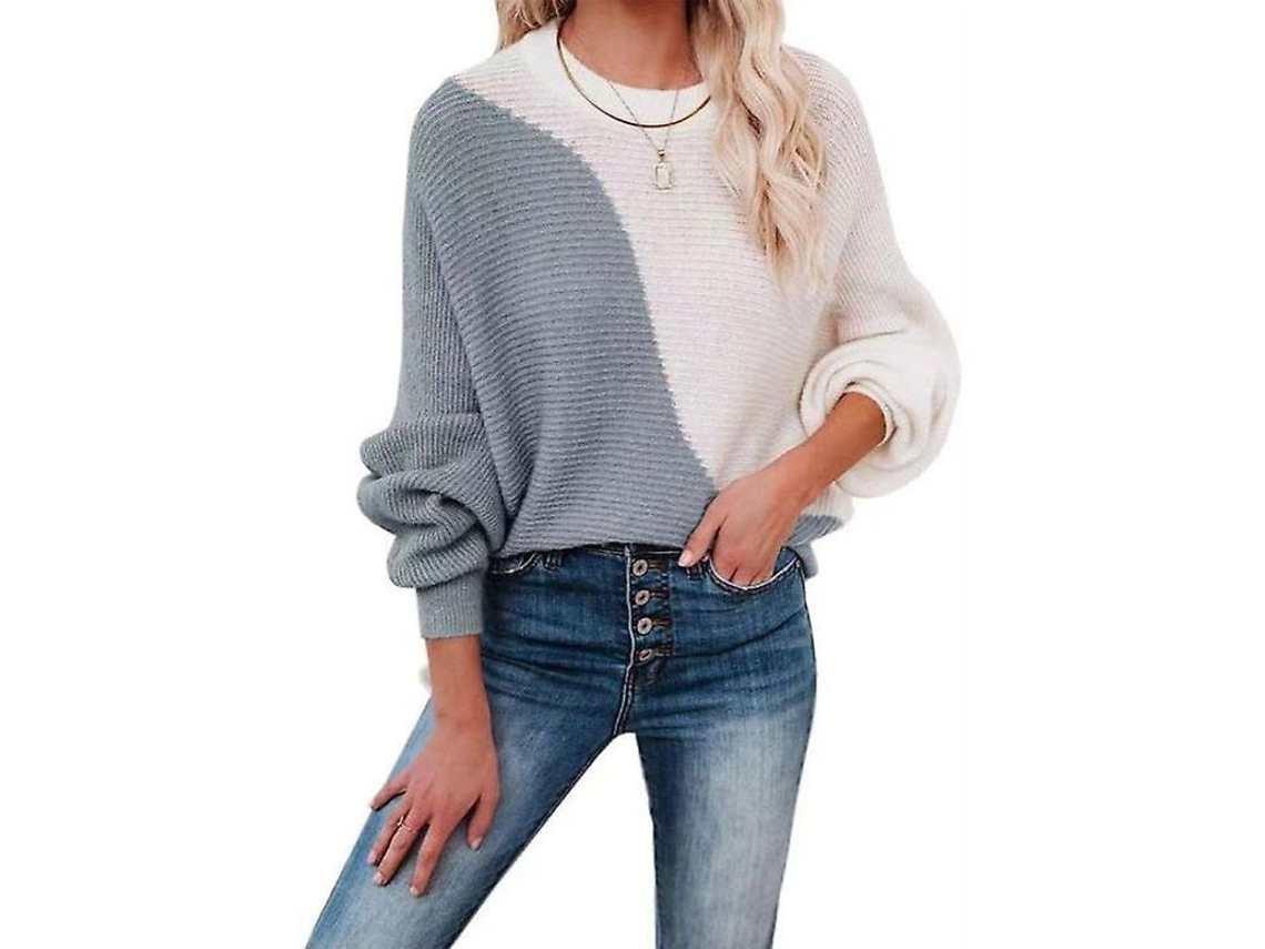 Fasst suéter de Punto de Bloques de Color Con Cuello Alto para Mujer