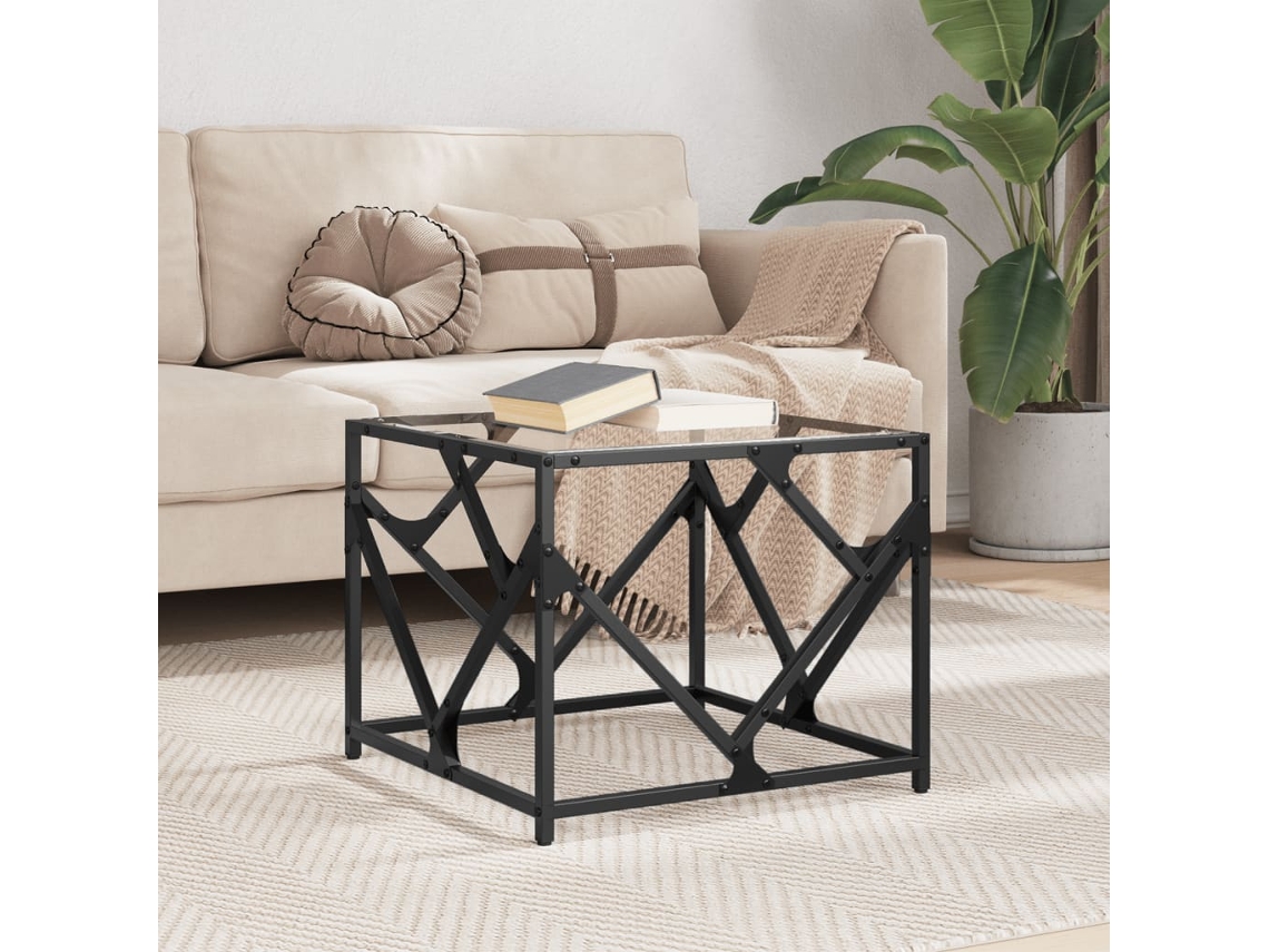 Vidaxl Mesa De Centro C/ Topo Em Vidro Transparente 50x50x41 Cm Aço