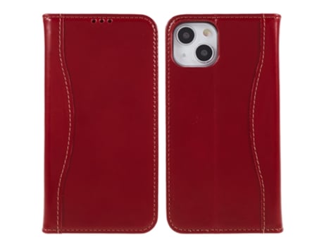 Fierre Shann Capa Em Couro Genuíno Magnético Com Suporte Para Apple Iphone 14 Plus - Vermelho