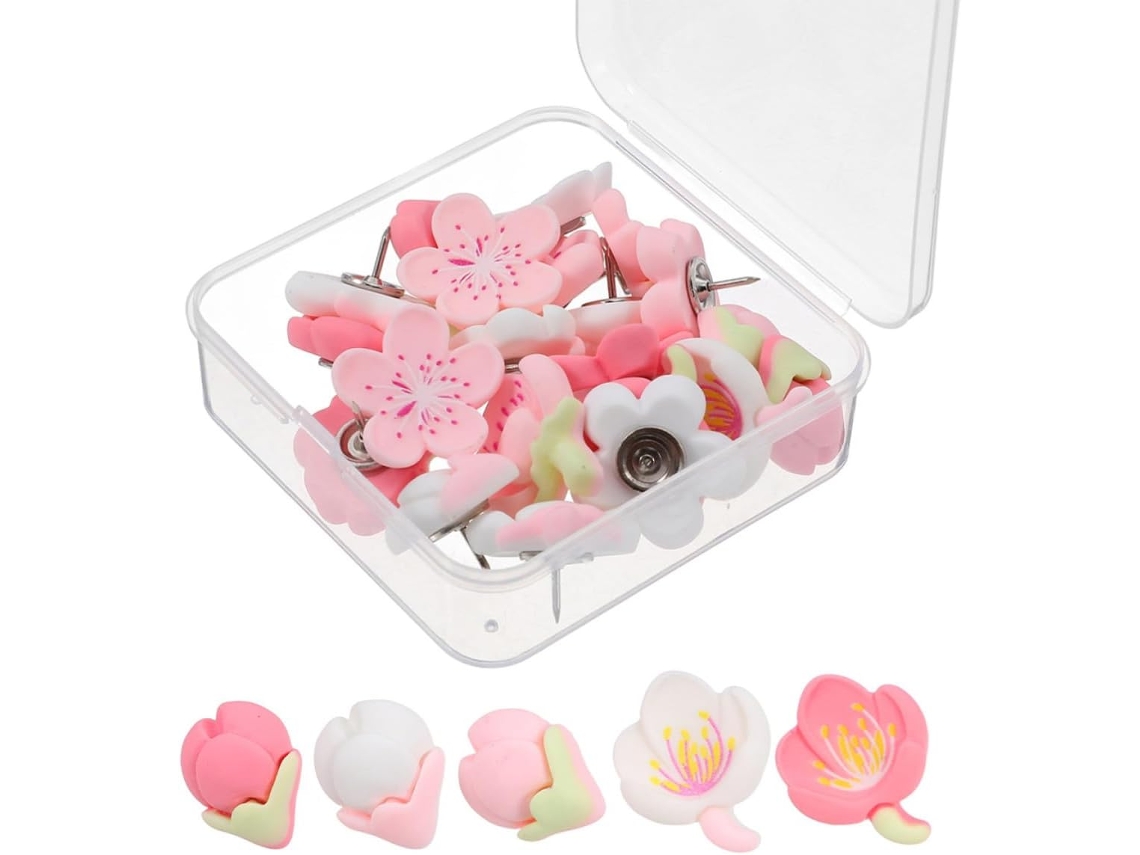 Tachinhas Decorativas Para Cortiça Quadradas, 30 Peças Com Design Pétala Pessego Em Resina, Ideais Para Decoração de Cortiça