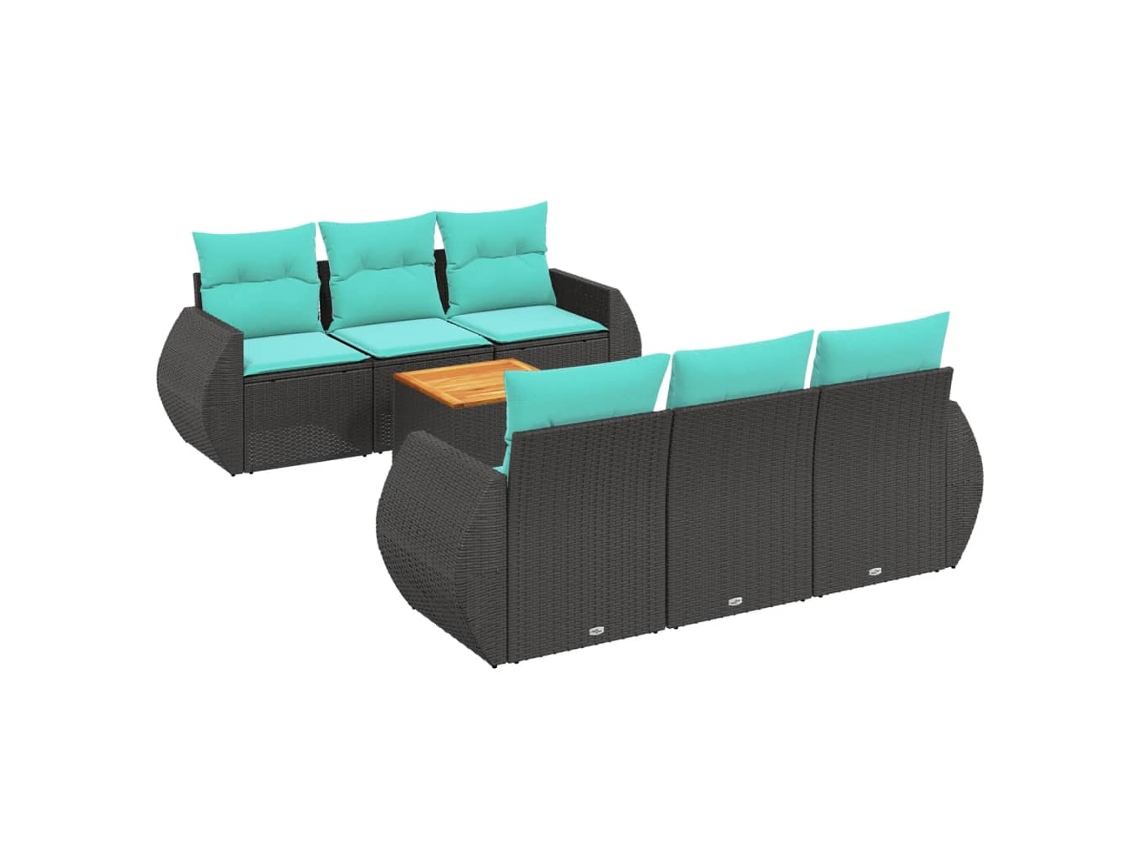 Conjunto de Sofá de Jardim, 7 Peças, Almofadas, Rattan Preto MAISON EXCLUSIVE