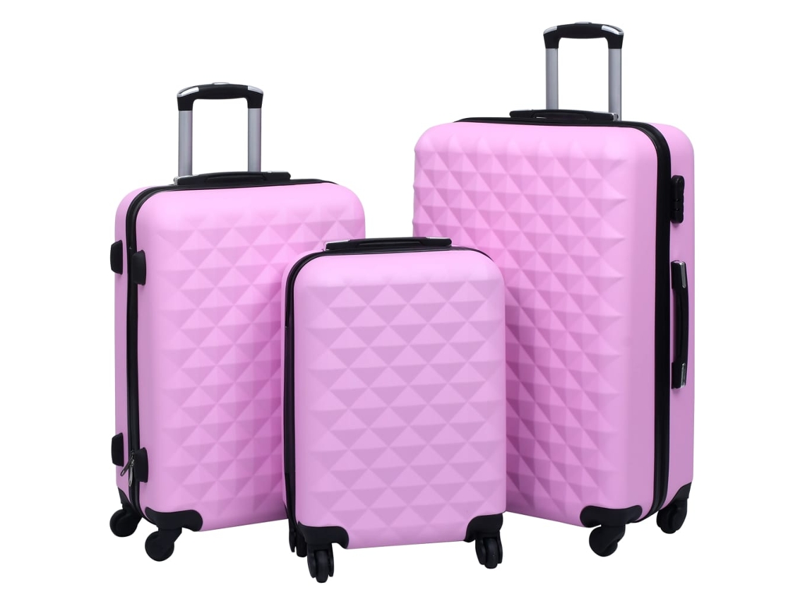 Vidaxl Conjunto De Tróleis Estojo Rígido 3 Pcs Abs Rosa