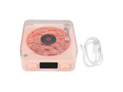 Caixa De Som Bluetooth Estilo Tocador De Vinil Com Luz Noturna E Display De Hora 3 Em 1 Rosa