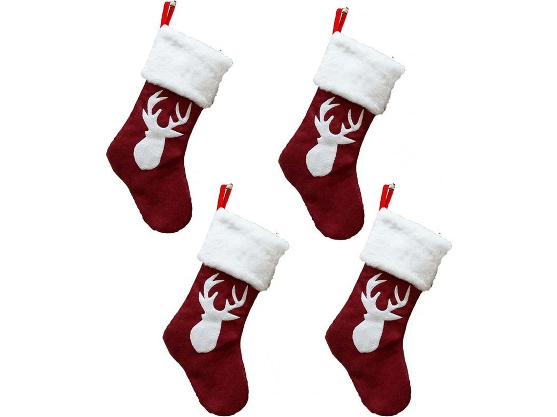 Calcetines De Navidad Rojos Con Cabeza De Ciervo 45.7 Cm Pack De 4 Para Colgar