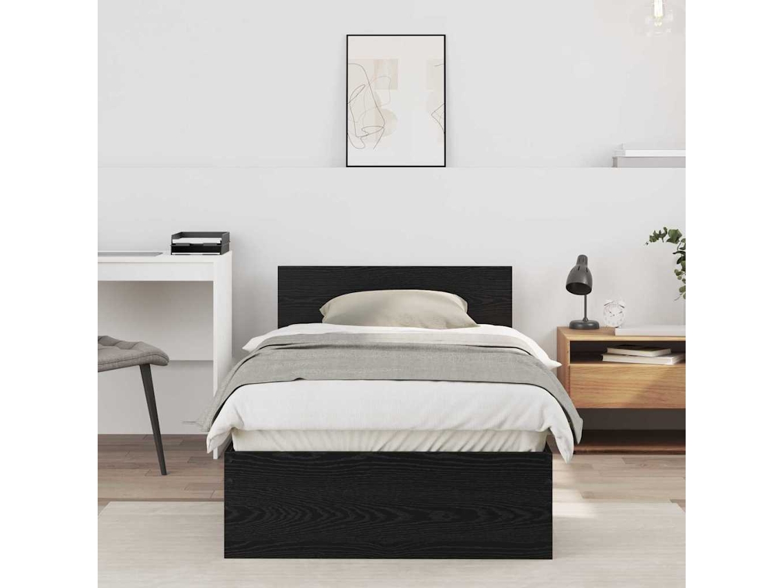 Vidaxl Estrutura da Cama Carvalho Preto 90 X 190 Cm Madeira Processada