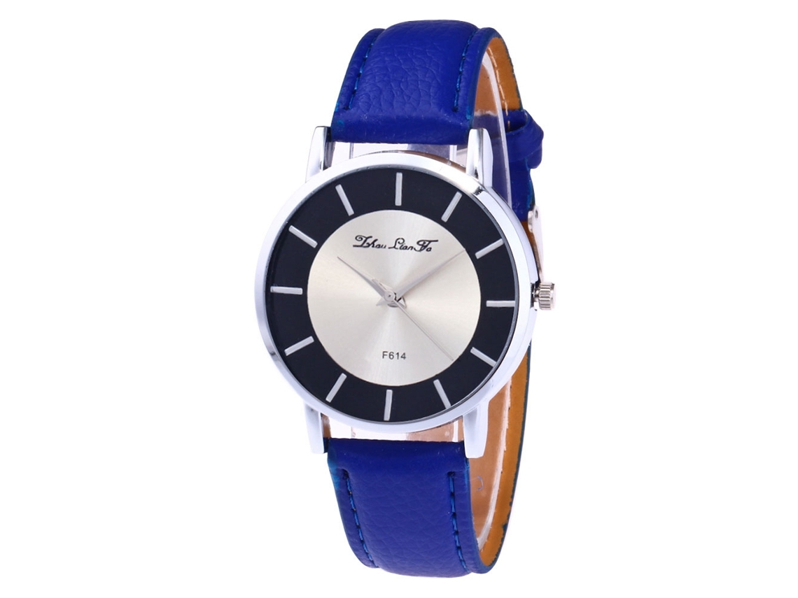 Relógio de pulso masculino de quartzo com pulseira de PU, mostrador redondo, azul royal