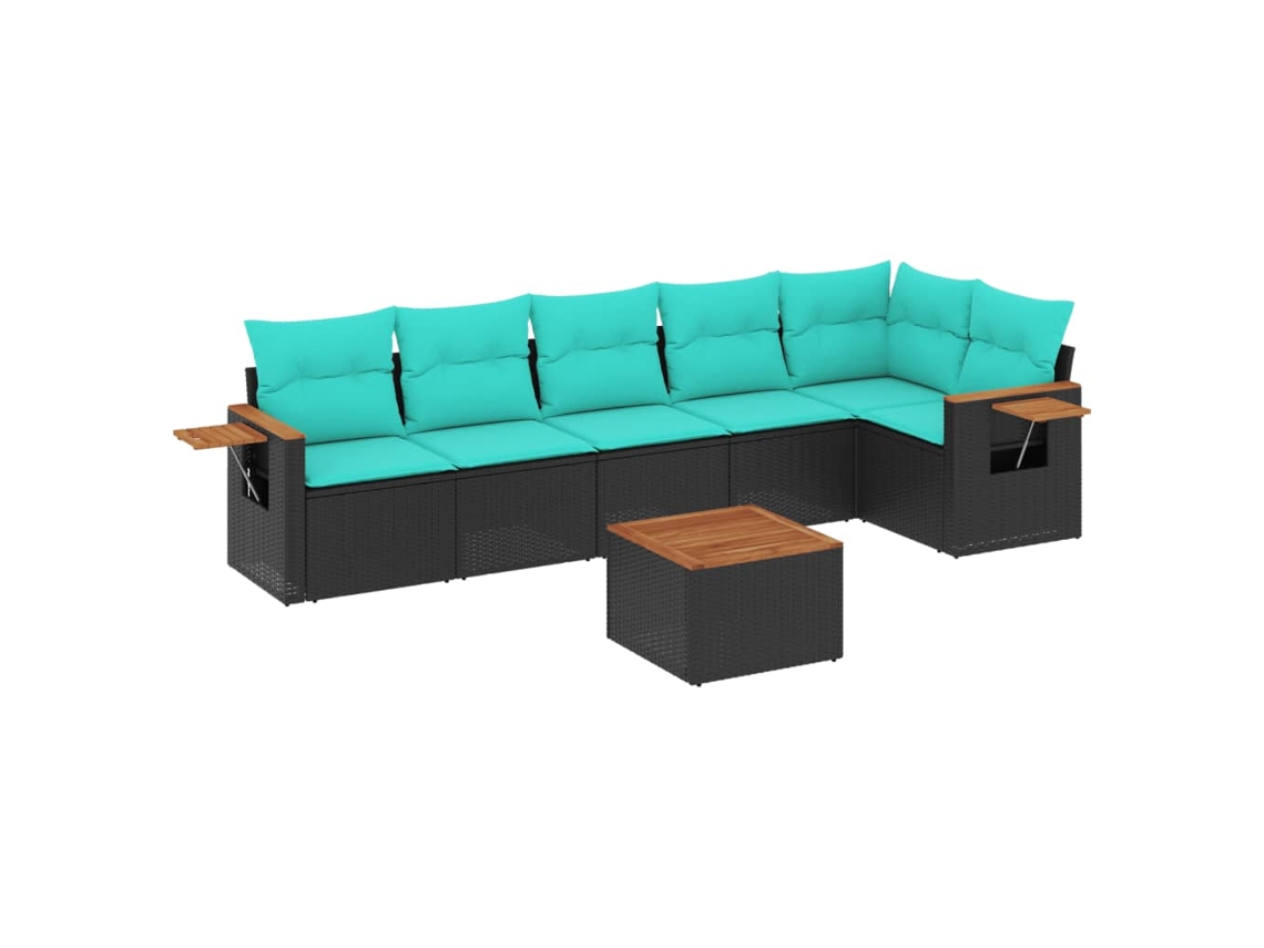 Conjunto de 7 Sofás para Jardim com Almofadões Vime Pe Preto MAISON EXCLUSIVE (7 pcs)