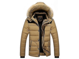 Chaqueta Invernal Hombre Acolchada Caliente Con Capucha De Pelo Lkhaki L Caqui