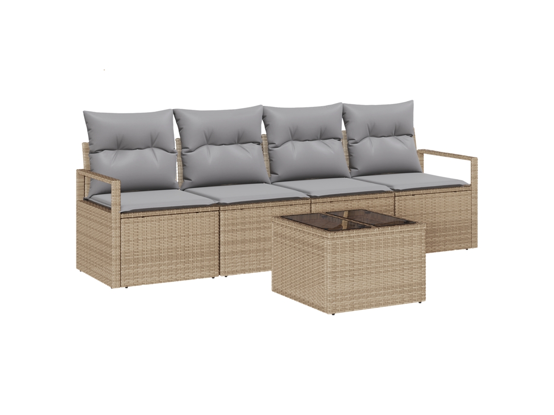 Conjunto 5 Conjunto De Sofá De Jardim Vidaxl Bege Vime Pe (230 X 62 X 85 Cm)