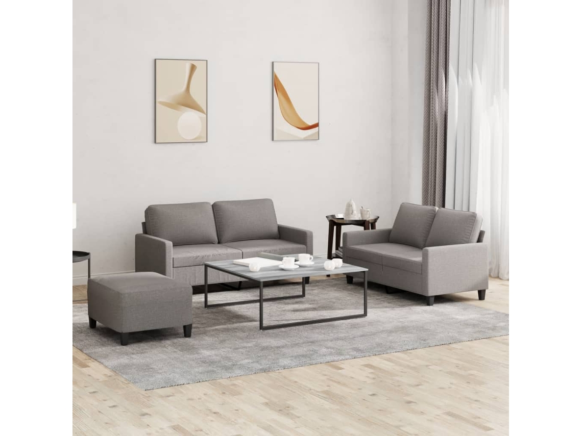 Vidaxl 3 Pcs Conjunto De Sofás Com Almofadões Tecido Cinza-acastanhado
