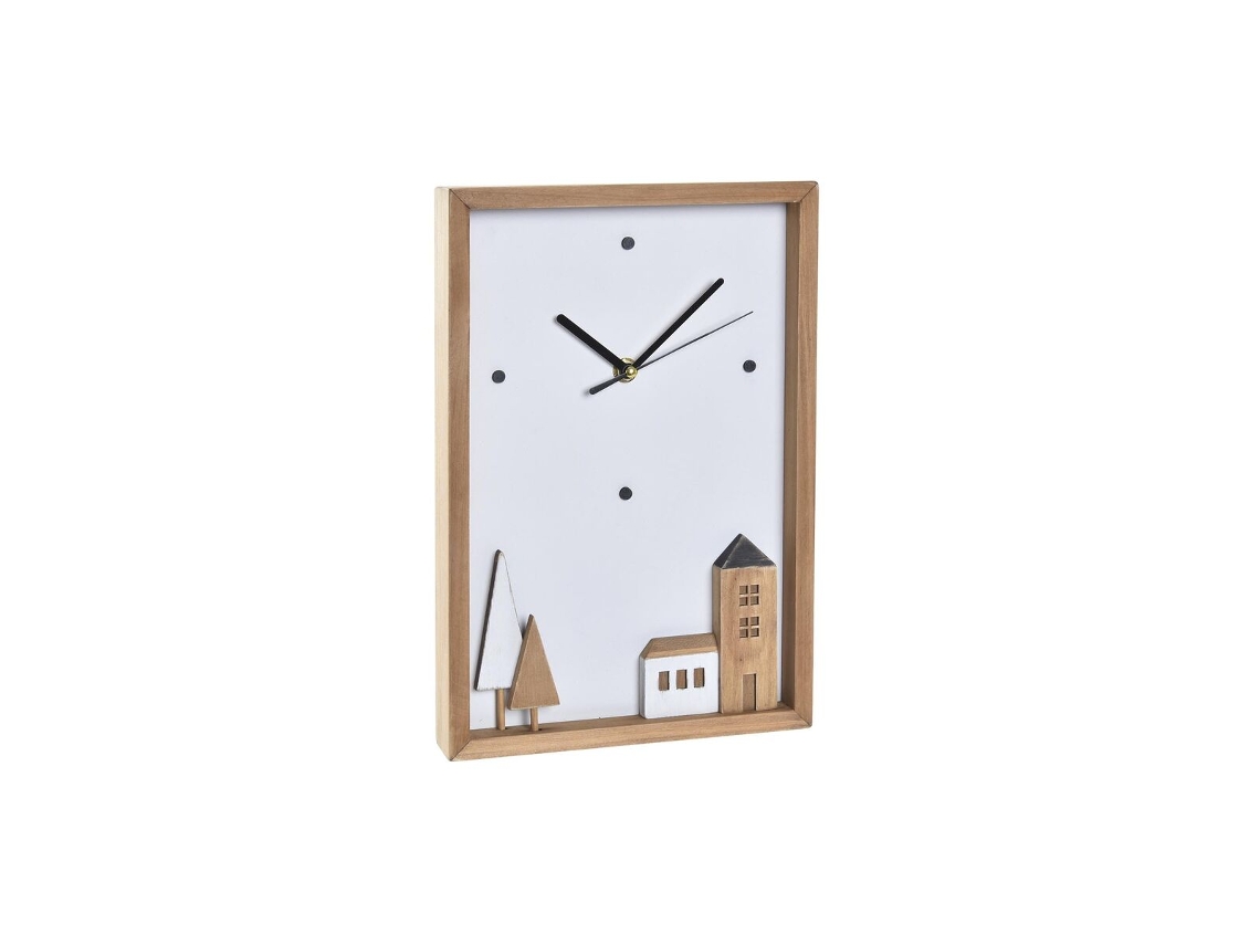 Relógio de Parede DKD HOME DECOR Branco Castanho Madeira Casas Urbana 20 X 4 X 30 Cm