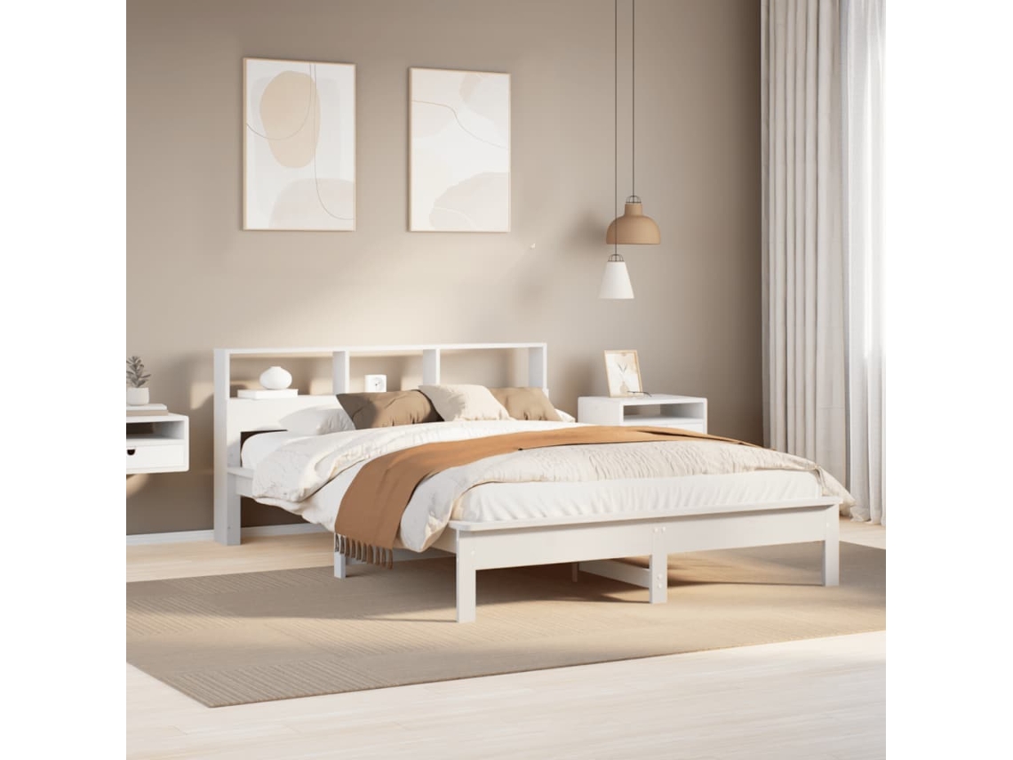 Vidaxl Cama Sem Colchão 135x190 Cm Madeira De Pinho Maciça Branco