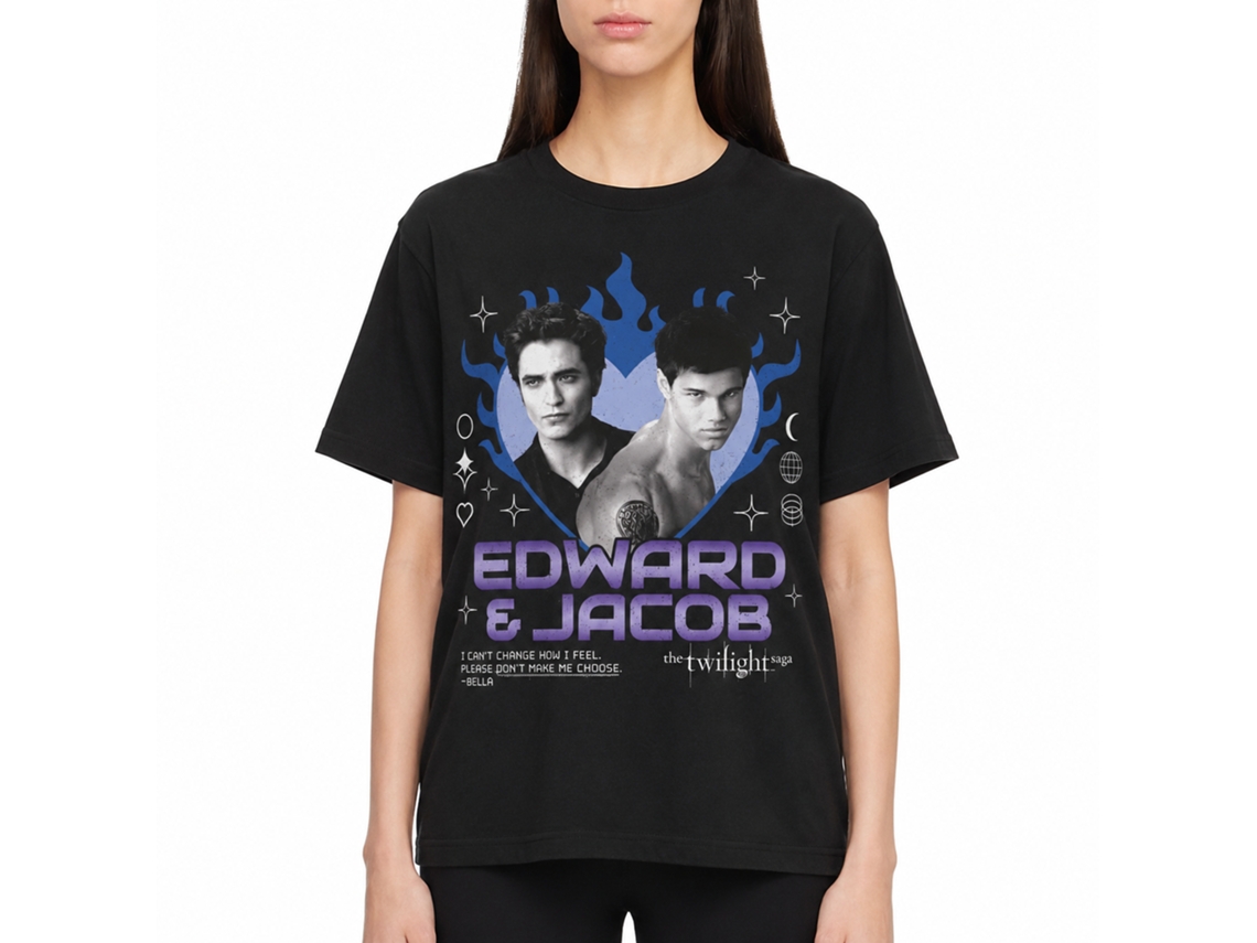 Rockinstone Twilight Edward Jacob Y2k Inspired Black T-shirt Size:xxxl