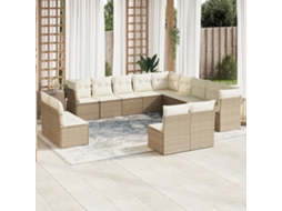 Vidaxl 13 Pcs Conjunto De Sofás P/ Jardim Com Almofadões Vime Pe Bege