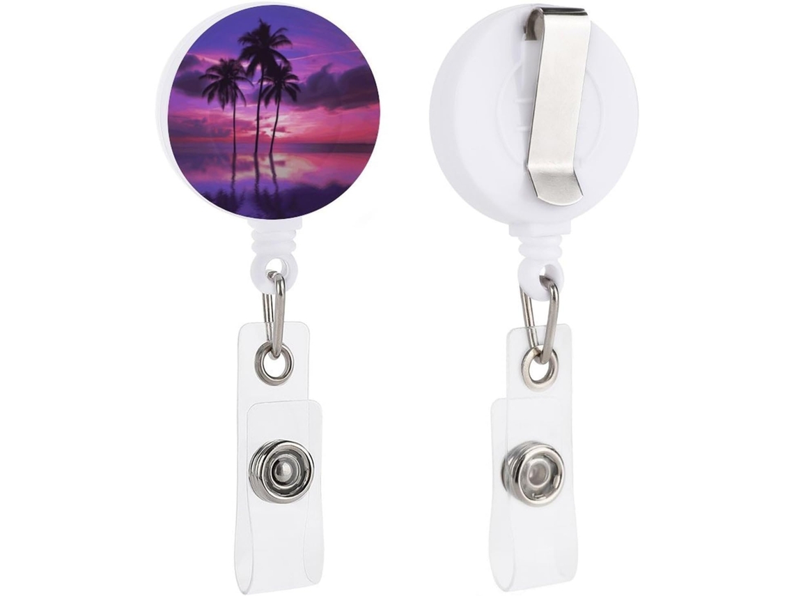 Porta Crachás Retrátil Com Estampa De Palmeira Roxa Ao Pôr Do Sol, Chaveiro Engraçado Enfermeiros, Porta Crachás