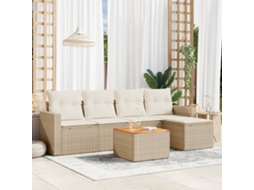Vidaxl 6 Pcs Conjunto De Sofás P/ Jardim Com Almofadões Vime Pe Bege