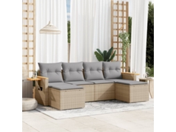 Vidaxl 6 Pcs Conjunto De Sofás P/ Jardim Com Almofadões Vime Pe Bege
