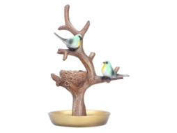 Figura Ave Verde Resina Pintada À Mão Mesa Jardim Pequena