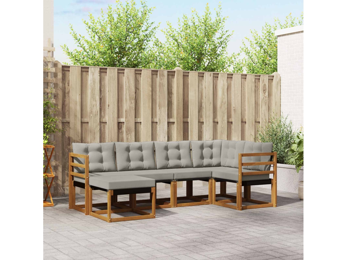 Vidaxl Conjunto De Sofás Para Exterior 6 Pcs Cinza Natural E Claro