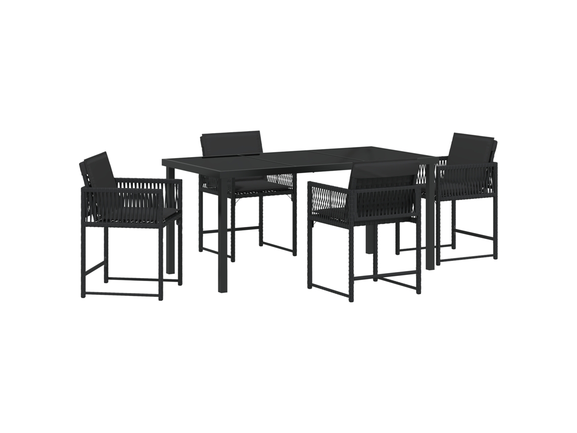 Conjunto 5 De Jantar De Jardim Com Almofadas Vidaxl Preto Rattan Pe