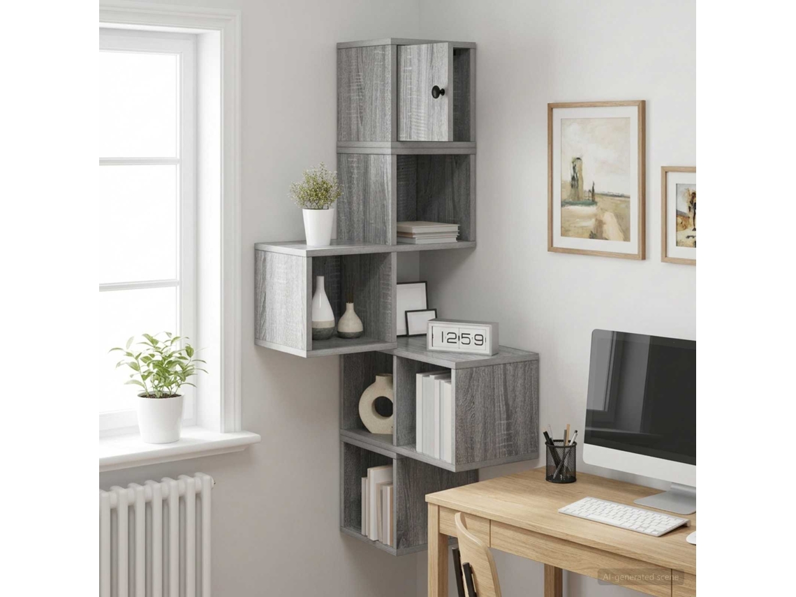 Vidaxl Estante De Canto De Parede Sonoma Cinzento 48 X 48 X 120 Cm