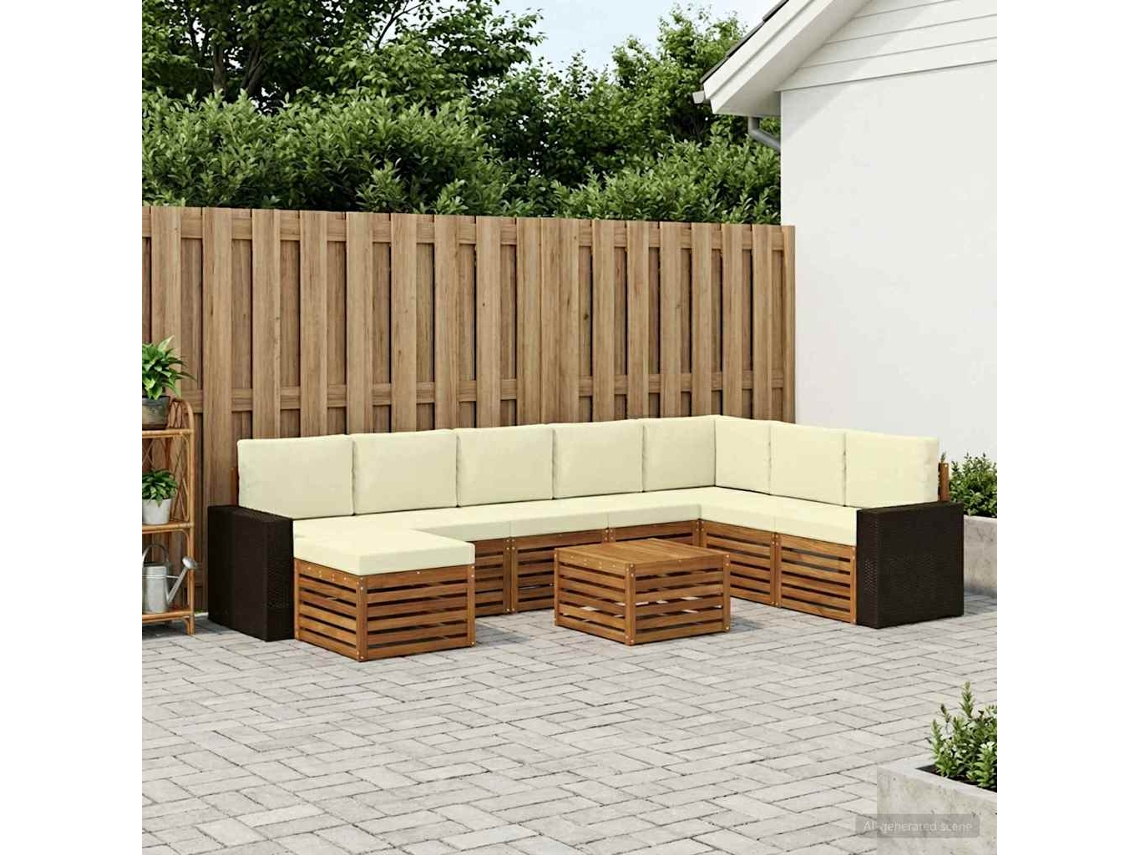 Vidaxl Conjunto De Sofás Para Exterior 9 Pcs Natural E Creme
