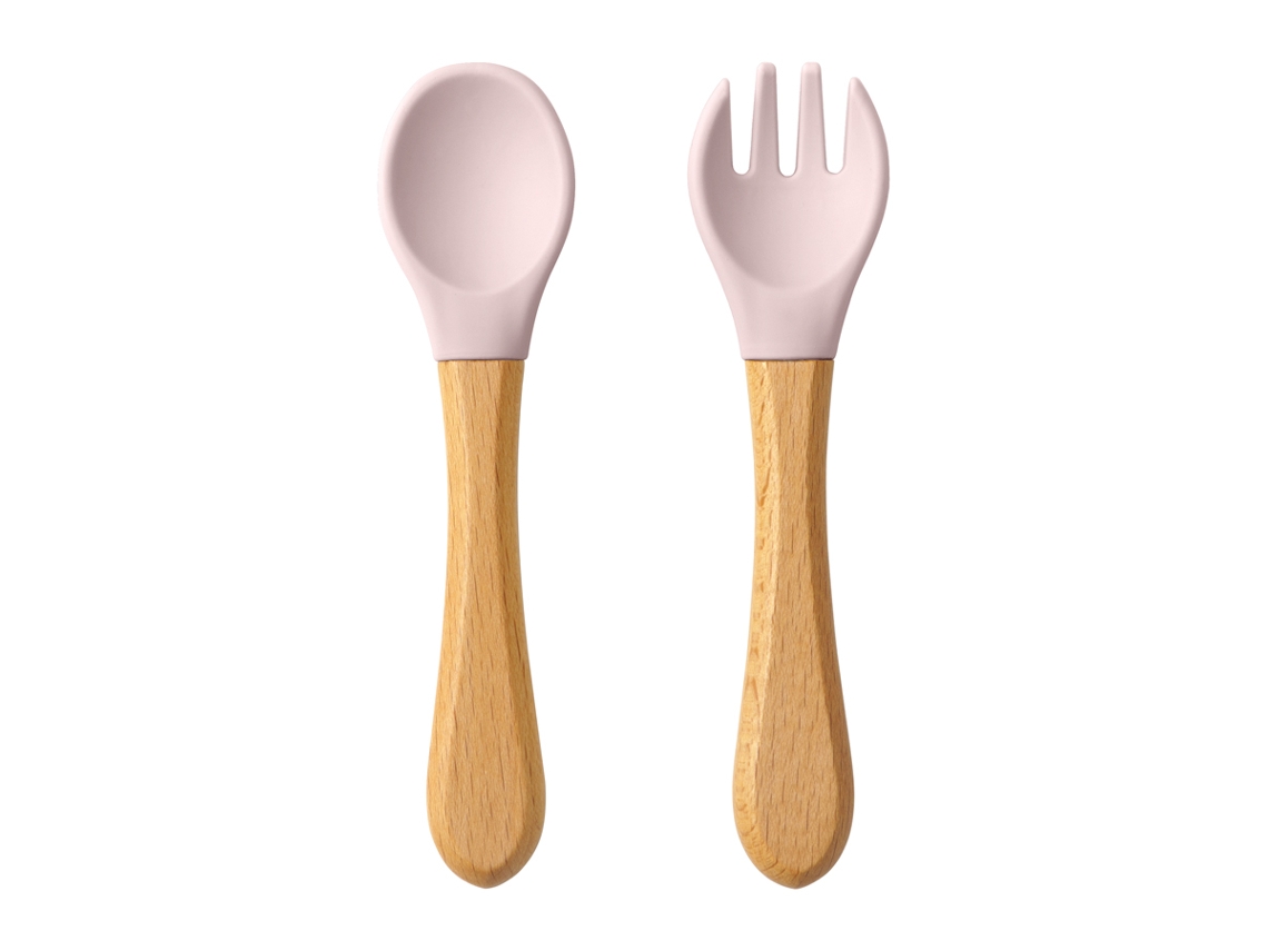 Conjunto de Dois Utensílios de Mesa para Bebê em Silicone e Madeira com Cabos de Madeira. MDUG (roxo)