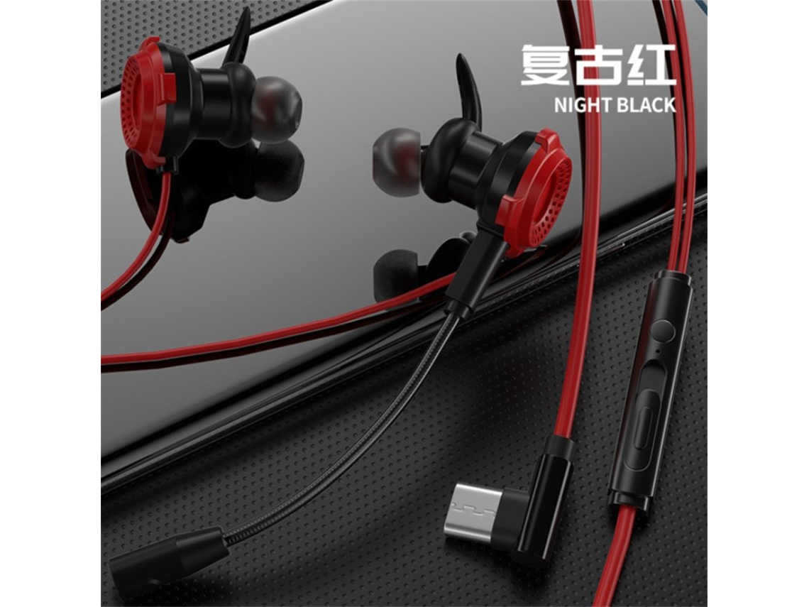 Auriculares Jogos com Microfone Duplo Estéreo Controlado Por Fio l Vermelho Tipo-C