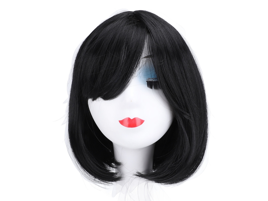 Peruca feminina sintética preta estilo bob com franja, modelo 2026, feita de fibra resistente a altas temperaturas.